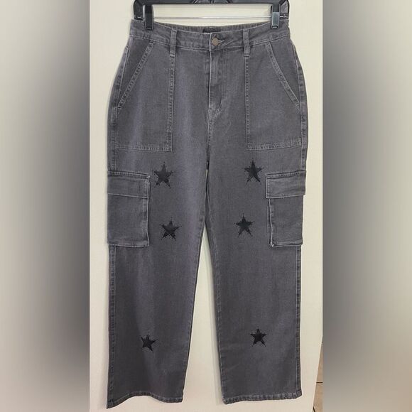 Hottopic Social Collision Grey Star Cargo Utility Pants Size 7 - Picture 4 of 16